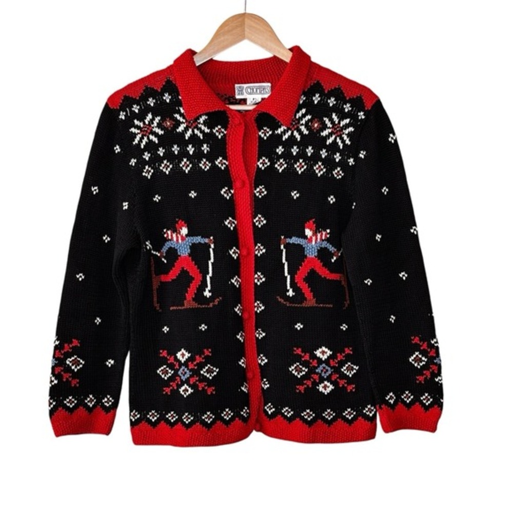 Chompas Peru Hand Knit Cardigan Sweater Womens Size M‎ Birdseye Ski Nordic Folk